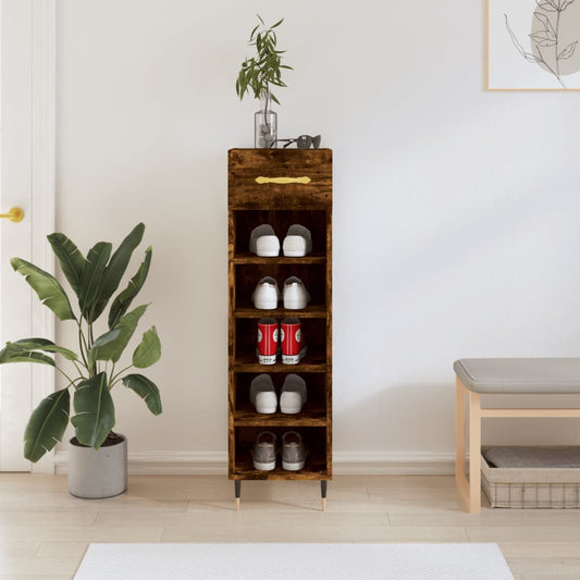 Berkfield Shoe Cabinet Smoked Oak 30x35x105 cm Engineered Wood