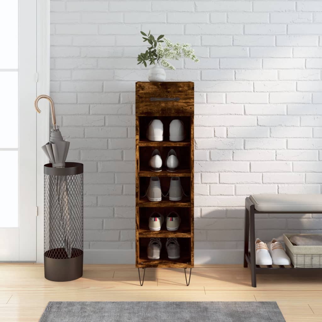 Berkfield Shoe Cabinet Smoked Oak 30x35x105 cm Engineered Wood