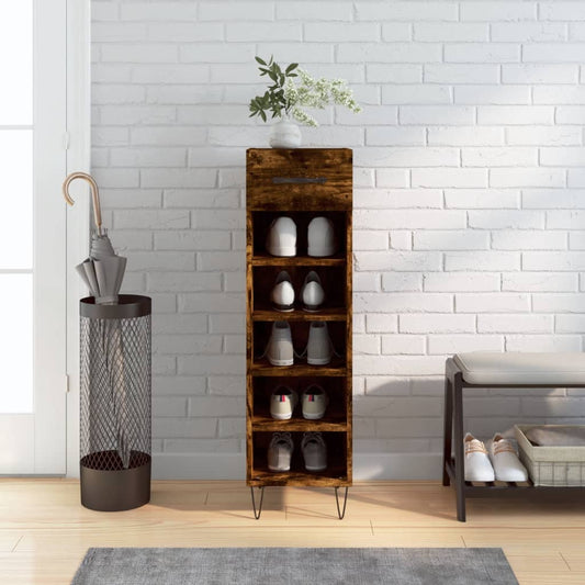 Berkfield Shoe Cabinet Smoked Oak 30x35x105 cm Engineered Wood