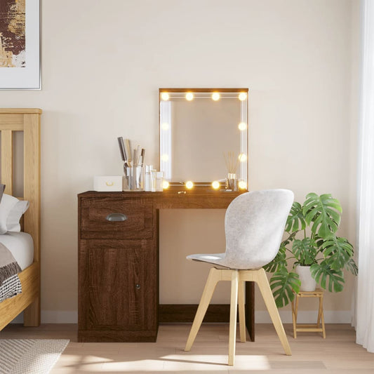 Berkfield Dressing Table with LED Lights Brown Oak 90x42x132.5 cm
