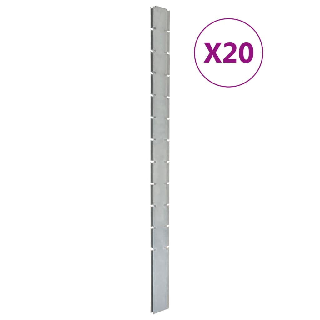 Berkfield Garden Fence Posts 20 pcs Silver 280 cmåÊGalvanised Steel
