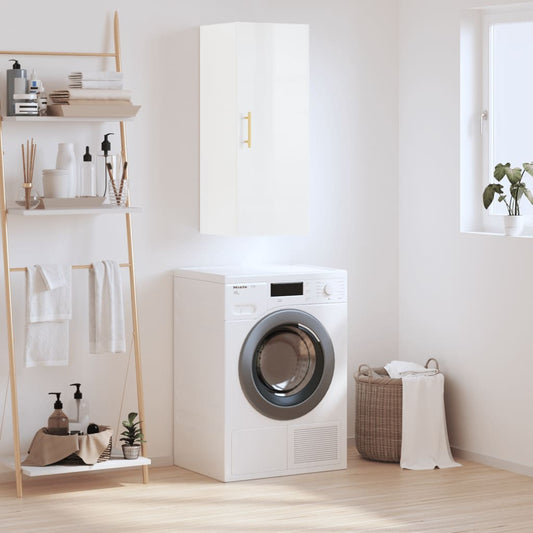 Berkfield Wall Mounted Cabinet High Gloss White 34.5x34x90 cm
