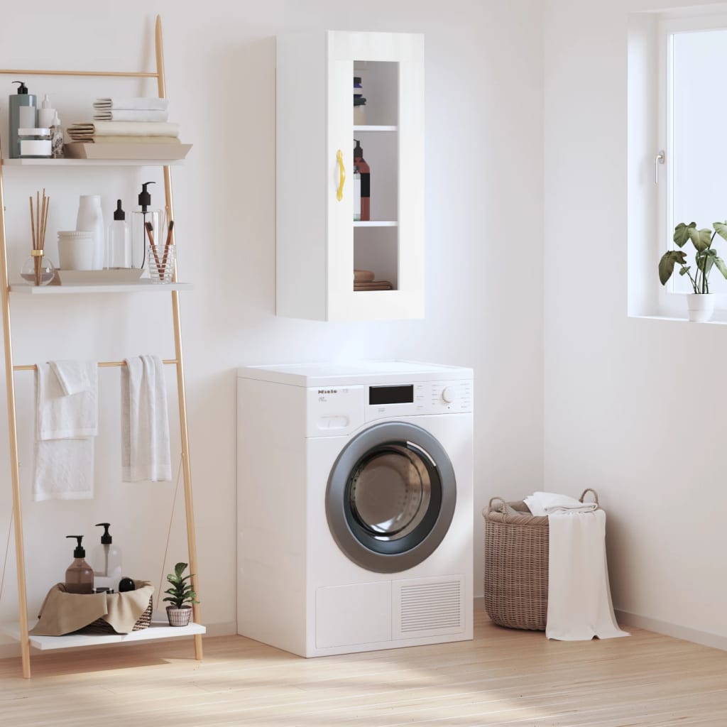 Berkfield Wall Mounted Cabinet High Gloss White 34.5x34x90 cm