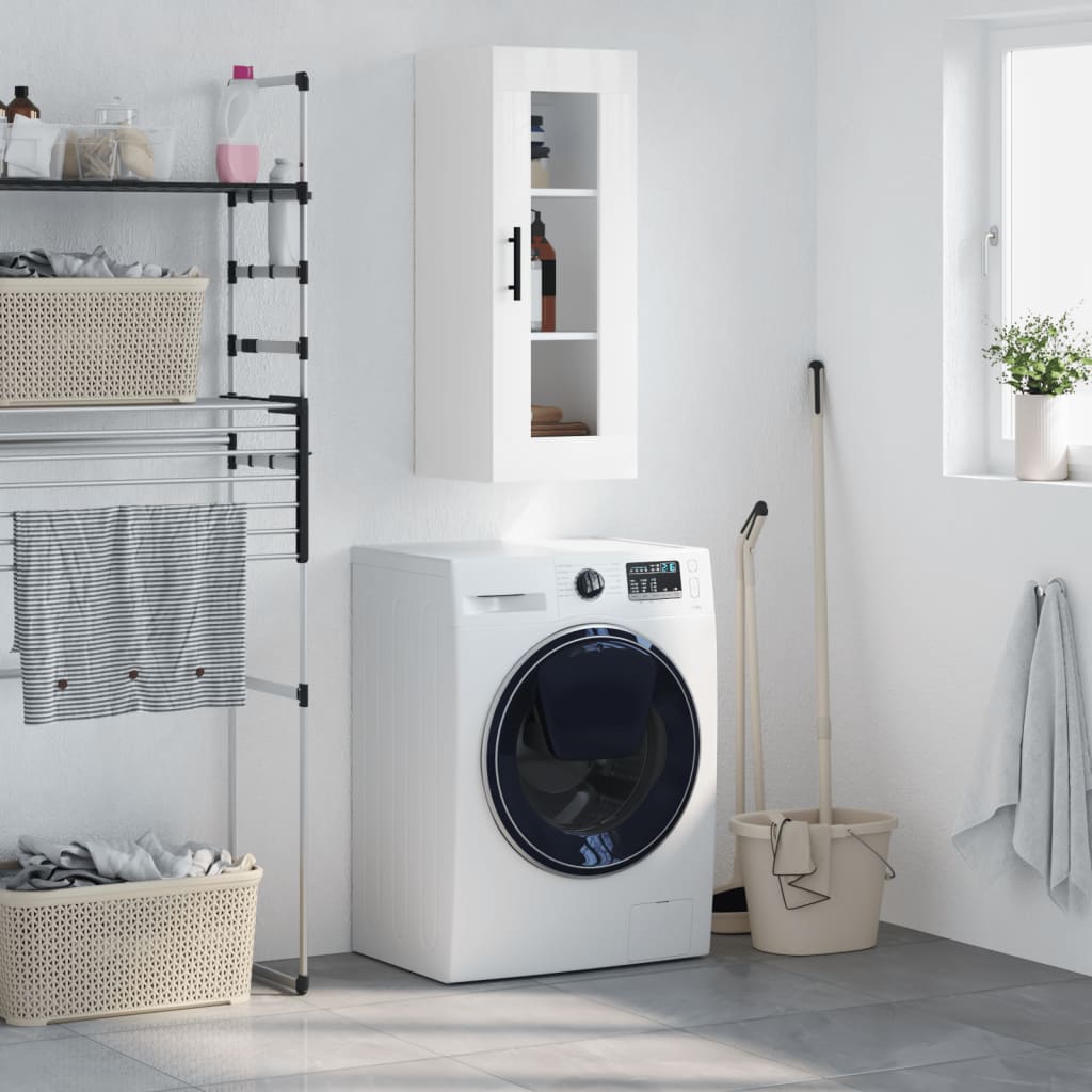 Berkfield Wall Mounted Cabinet High Gloss White 34.5x34x90 cm