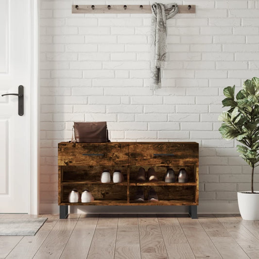 Berkfield Shoe Bench Smoked Oak 102x35x55 cm Engineered Wood