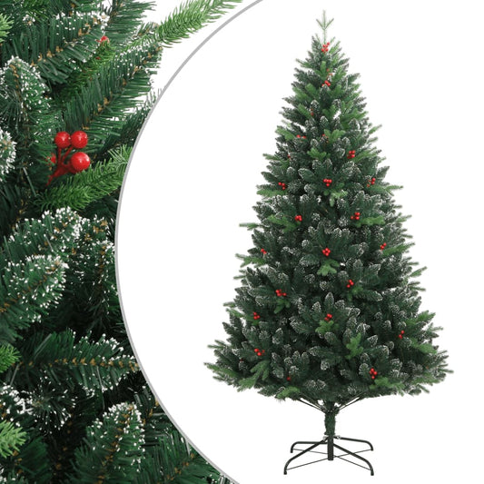 Berkfield Artificial Hinged Christmas Tree with Red Berries 150 cm