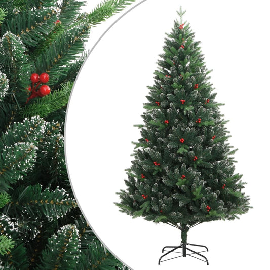 Berkfield Artificial Hinged Christmas Tree with Red Berries 210 cm