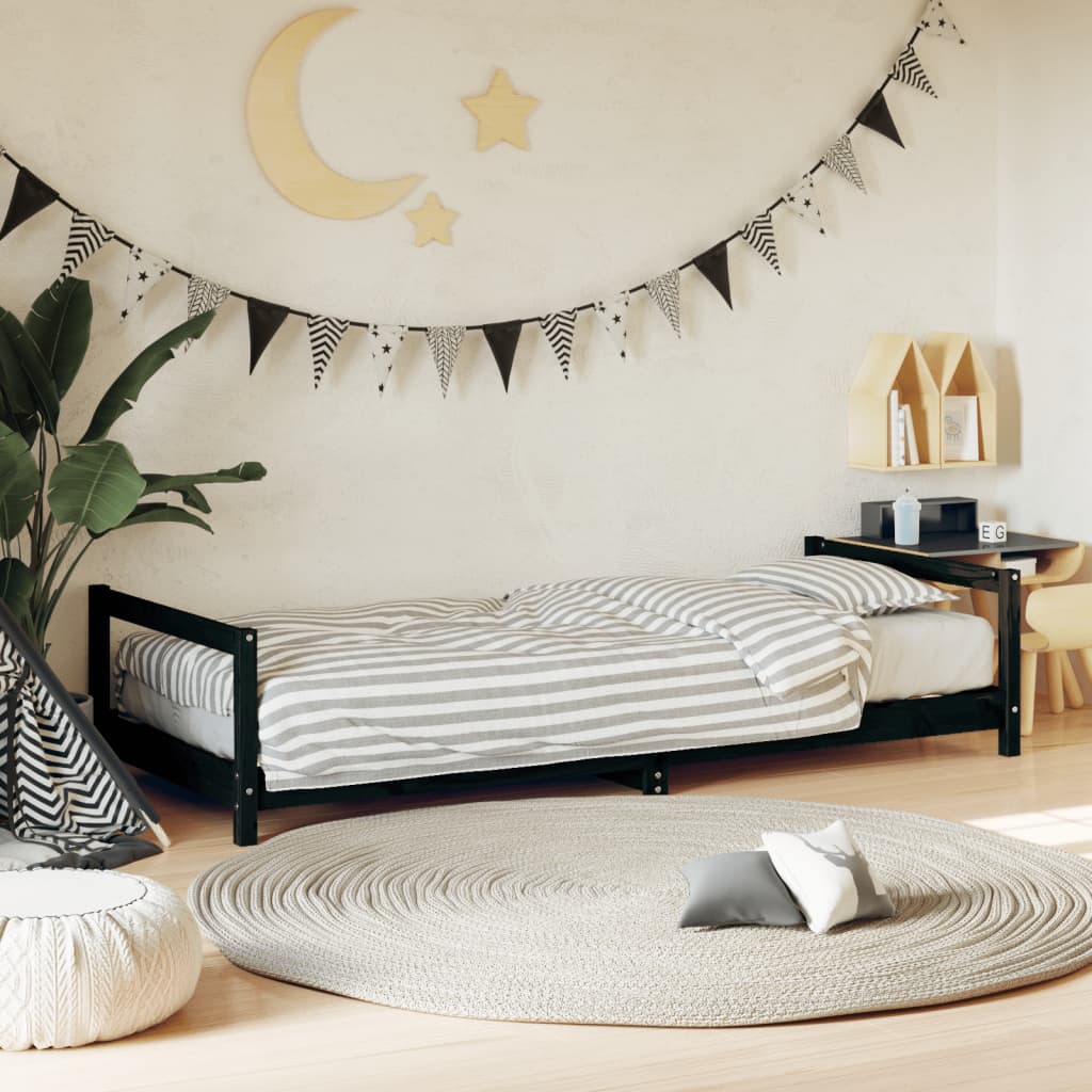 Berkfield Kids Bed Frame Black 90x200 cm Solid Wood Pine