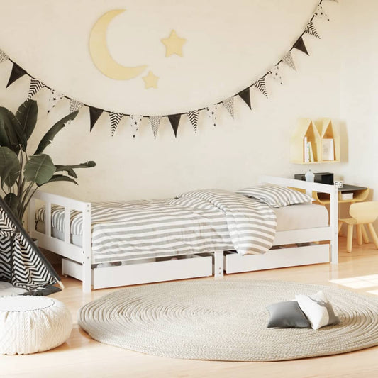 Berkfield Kids Bed Frame with Drawers White 90x190 cm Solid Wood Pine