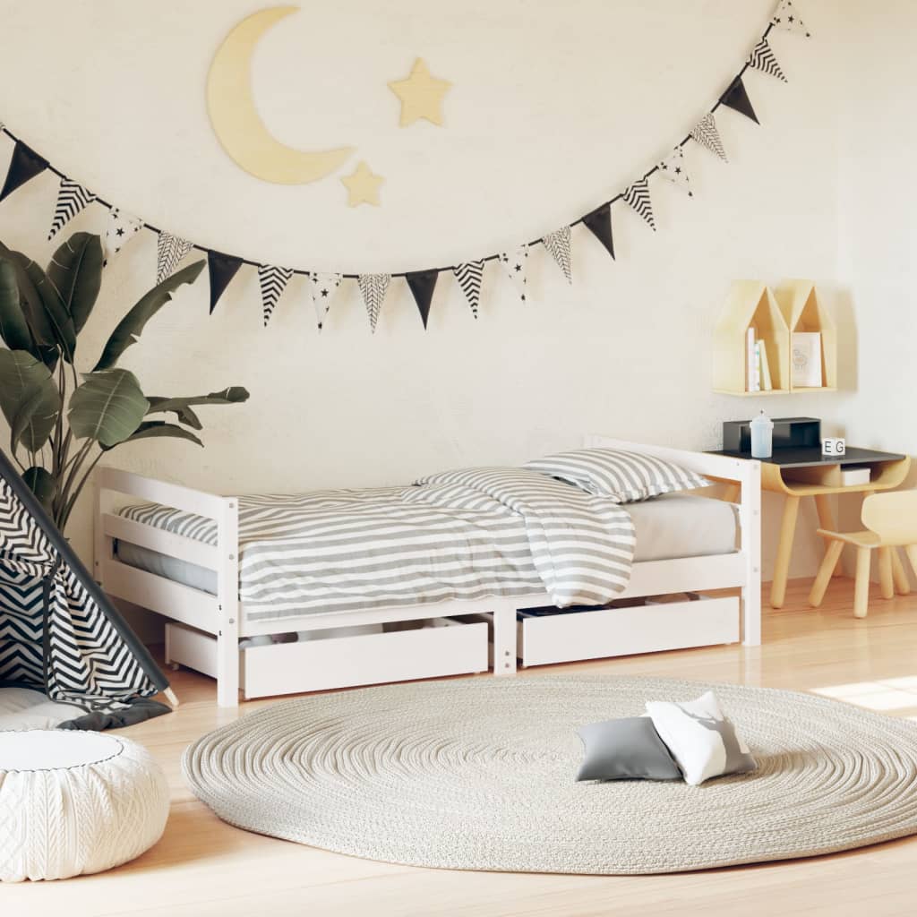 Berkfield Kids Bed Frame with Drawers White 80x160 cm Solid Wood Pine