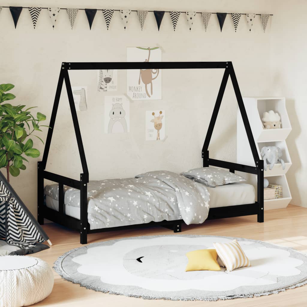 Berkfield Kids Bed Frame Black 80x160 cm Solid Wood Pine