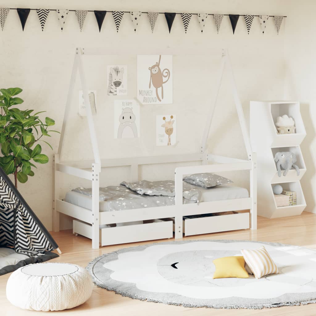 Berkfield Kids Bed Frame with Drawers White 70x140 cm Solid Wood Pine