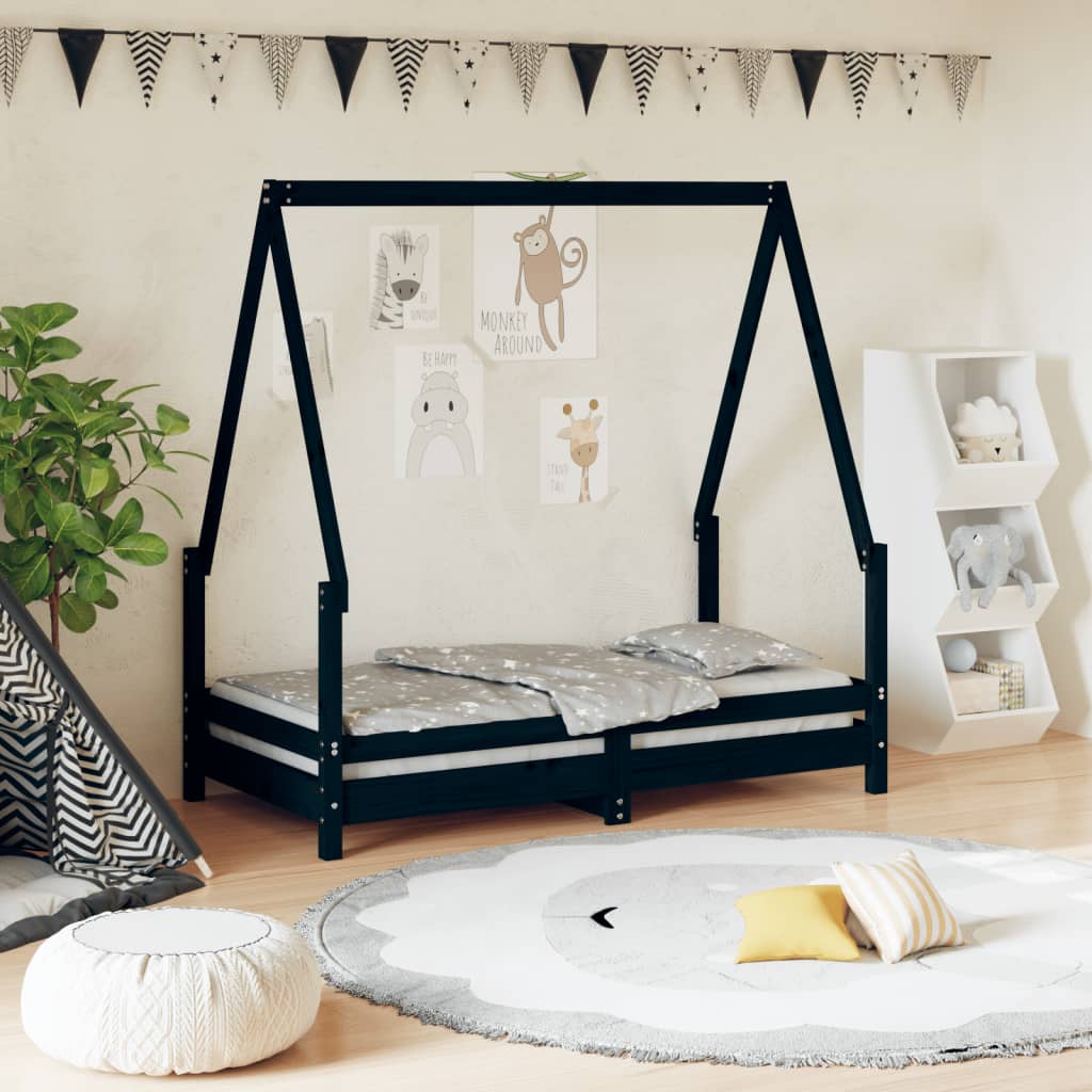 Berkfield Kids Bed Frame Black 70x140 cm Solid Wood Pine