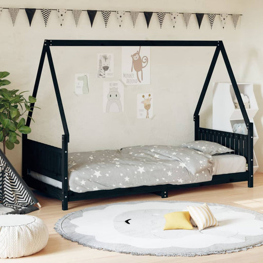 Berkfield Kids Bed Frame Black 90x200 cm Solid Wood Pine