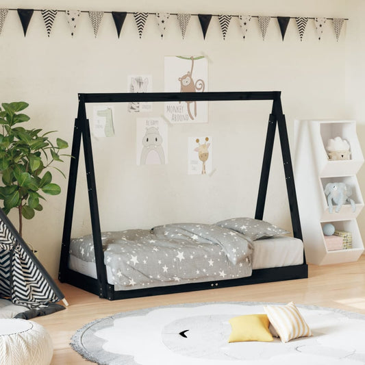 Berkfield Kids Bed Frame Black 70x140 cm Solid Wood Pine