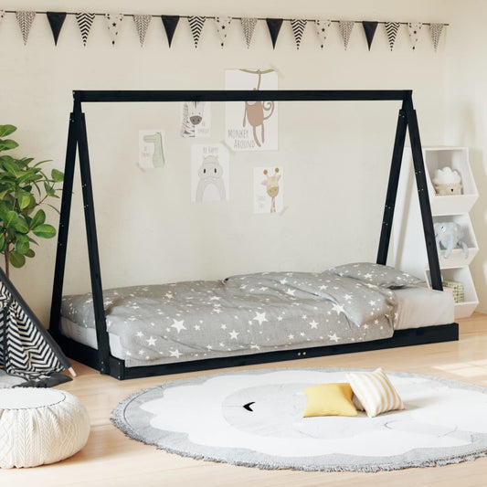 Berkfield Kids Bed Frame Black 90x190 cm Solid Wood Pine
