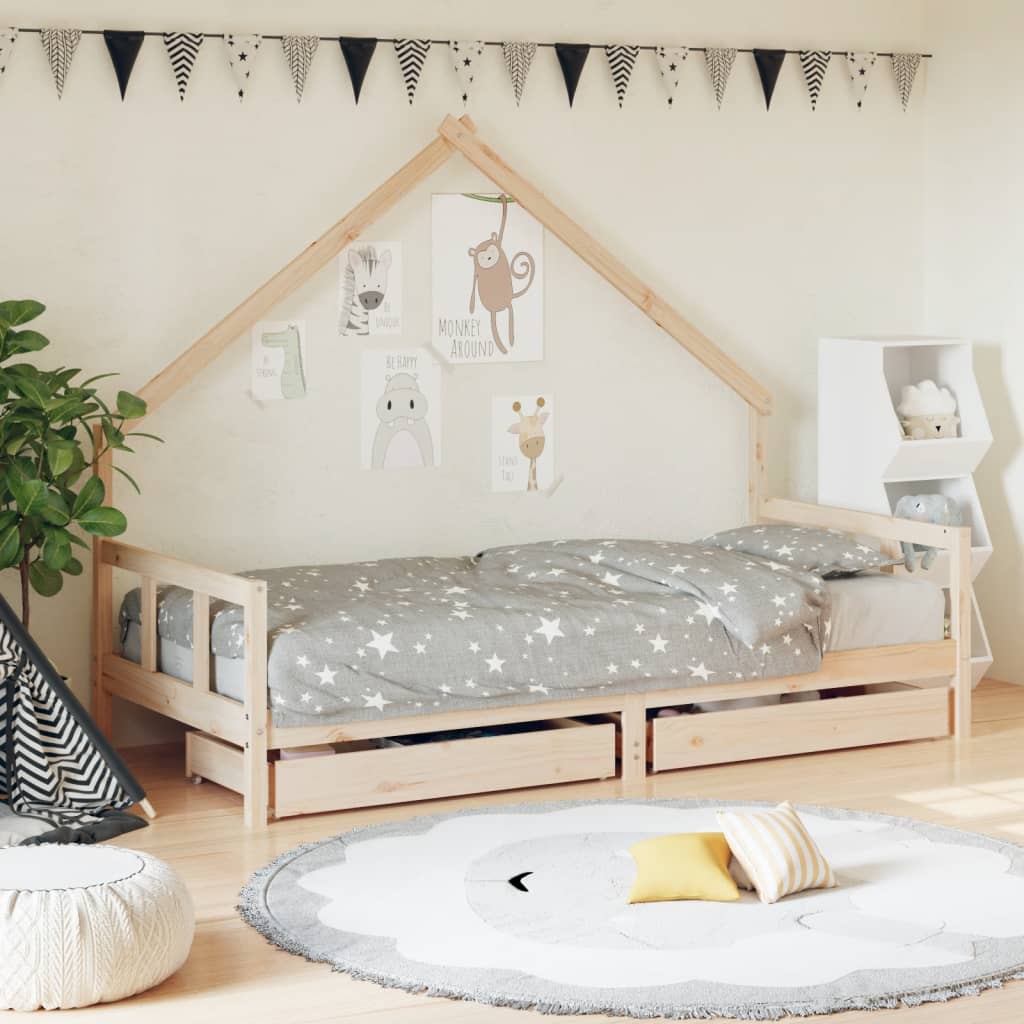 Berkfield Kids Bed Frame with Drawers 90x200 cm Solid Wood Pine
