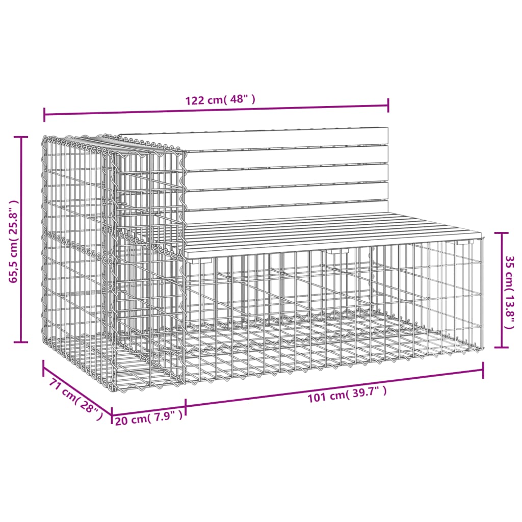 Berkfield Garden Bench Gabion Design 122x71x65.5 cm Solid Wood Douglas