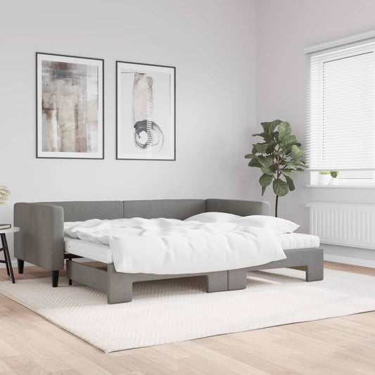 Berkfield Daybed with Trundle and Mattresses Dark Grey 90x190 cm Fabric