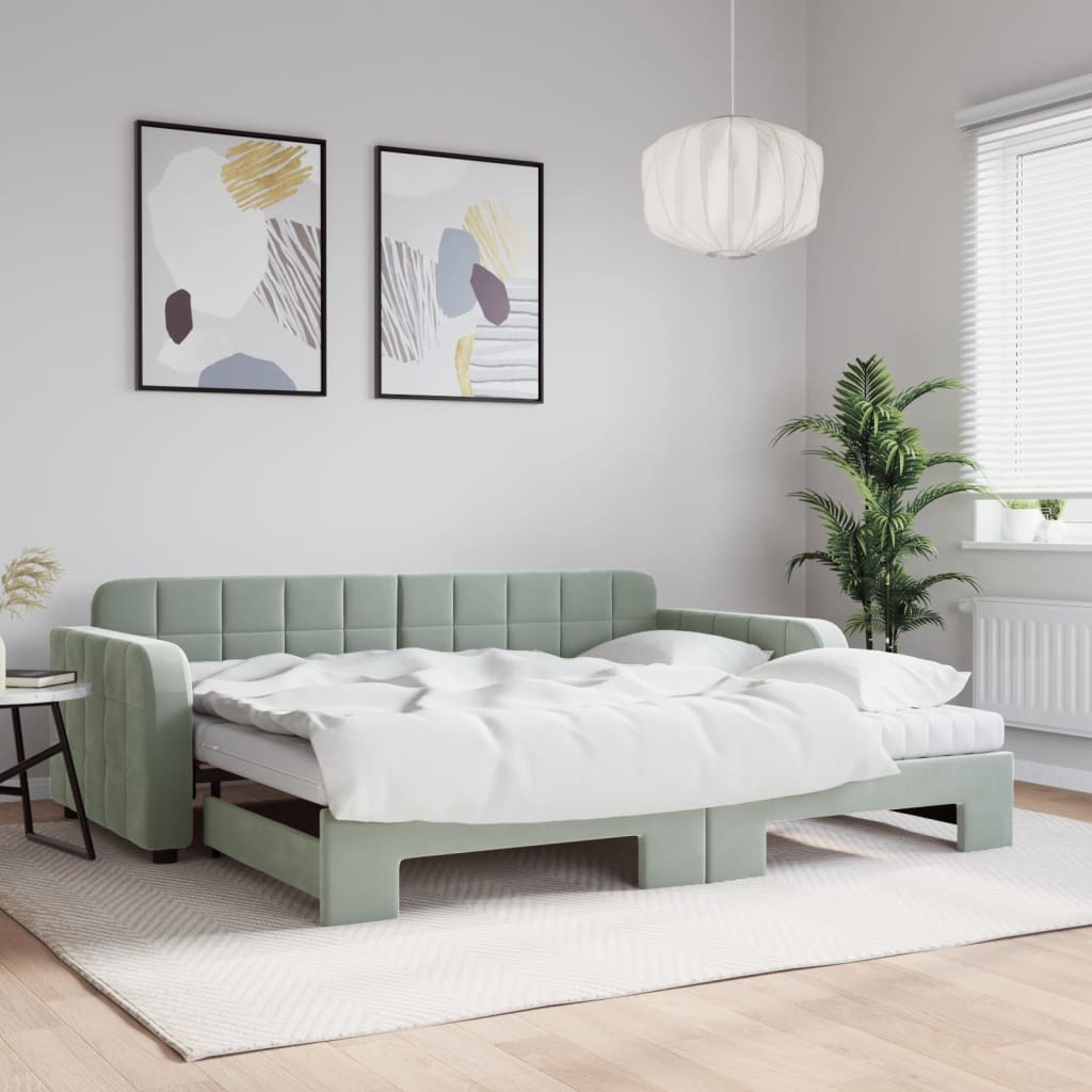 Berkfield Daybed with Trundle and Mattresses Light Grey 90x190 cm Velvet
