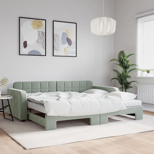 Berkfield Daybed with Trundle and Mattresses Light Grey 90x190 cm Velvet