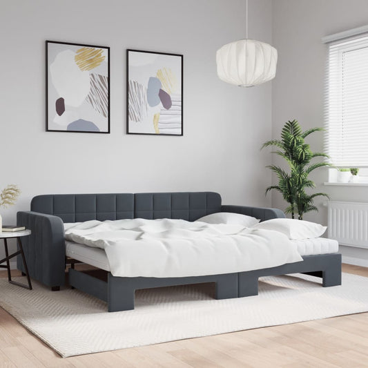 Berkfield Daybed with Trundle and Mattresses Dark Grey 90x190 cm Velvet