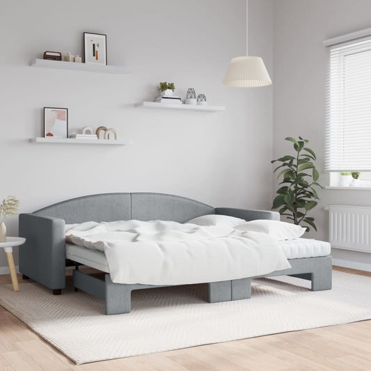 Berkfield Daybed with Trundle and Mattresses Light Grey 90x190 cm Fabric