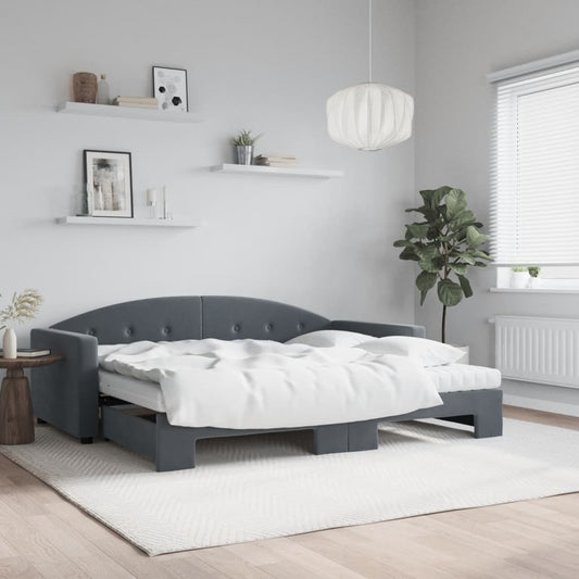 Berkfield Daybed with Trundle and Mattresses Dark Grey 90x190 cm Velvet