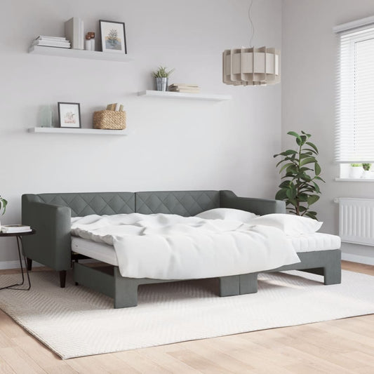 Berkfield Daybed with Trundle and Mattresses Dark Grey 90x190 cm Fabric