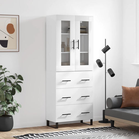 Berkfield Highboard High Gloss White 69.5x34x180 cm Engineered Wood