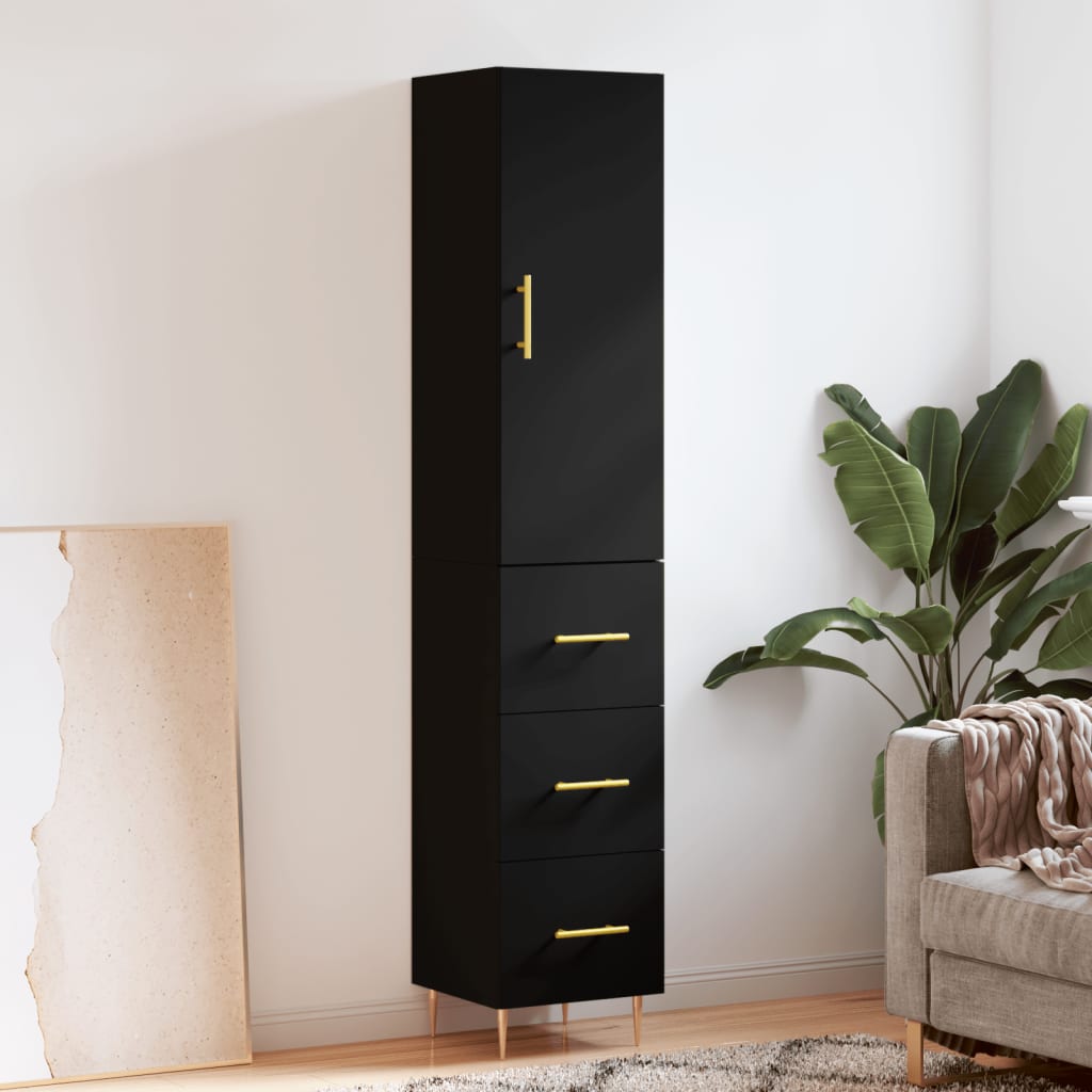 Berkfield Highboard Black 34.5x34x180 cm Engineered Wood