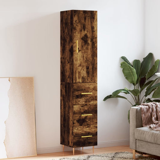 Berkfield Highboard Smoked Oak 34.5x34x180 cm Engineered Wood