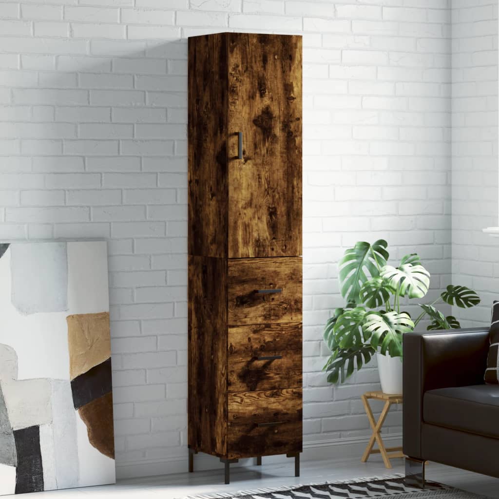 Berkfield Highboard Smoked Oak 34.5x34x180 cm Engineered Wood