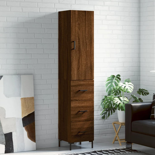 Berkfield Highboard Brown Oak 34.5x34x180 cm Engineered Wood
