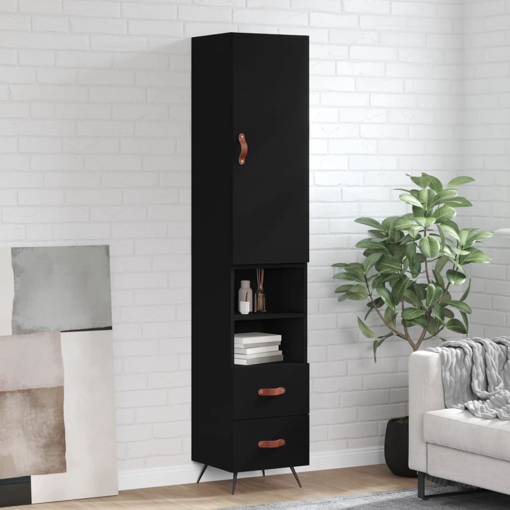 Berkfield Highboard Black 34.5x34x180 cm Engineered Wood