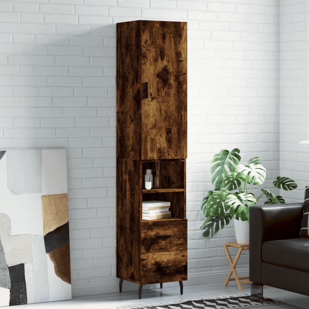 Berkfield Highboard Smoked Oak 34.5x34x180 cm Engineered Wood