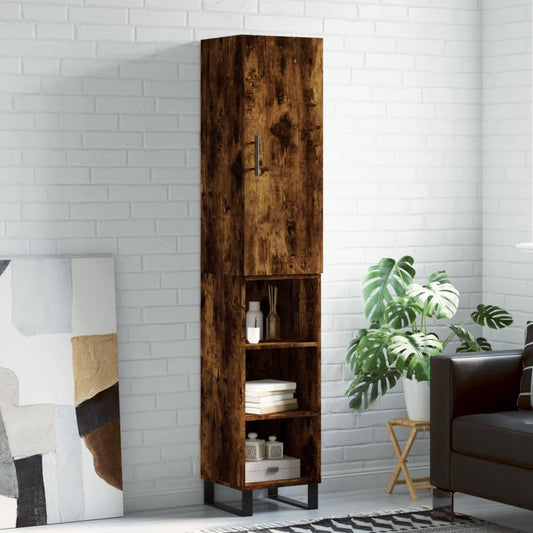 Berkfield Highboard Smoked Oak 34.5x34x180 cm Engineered Wood
