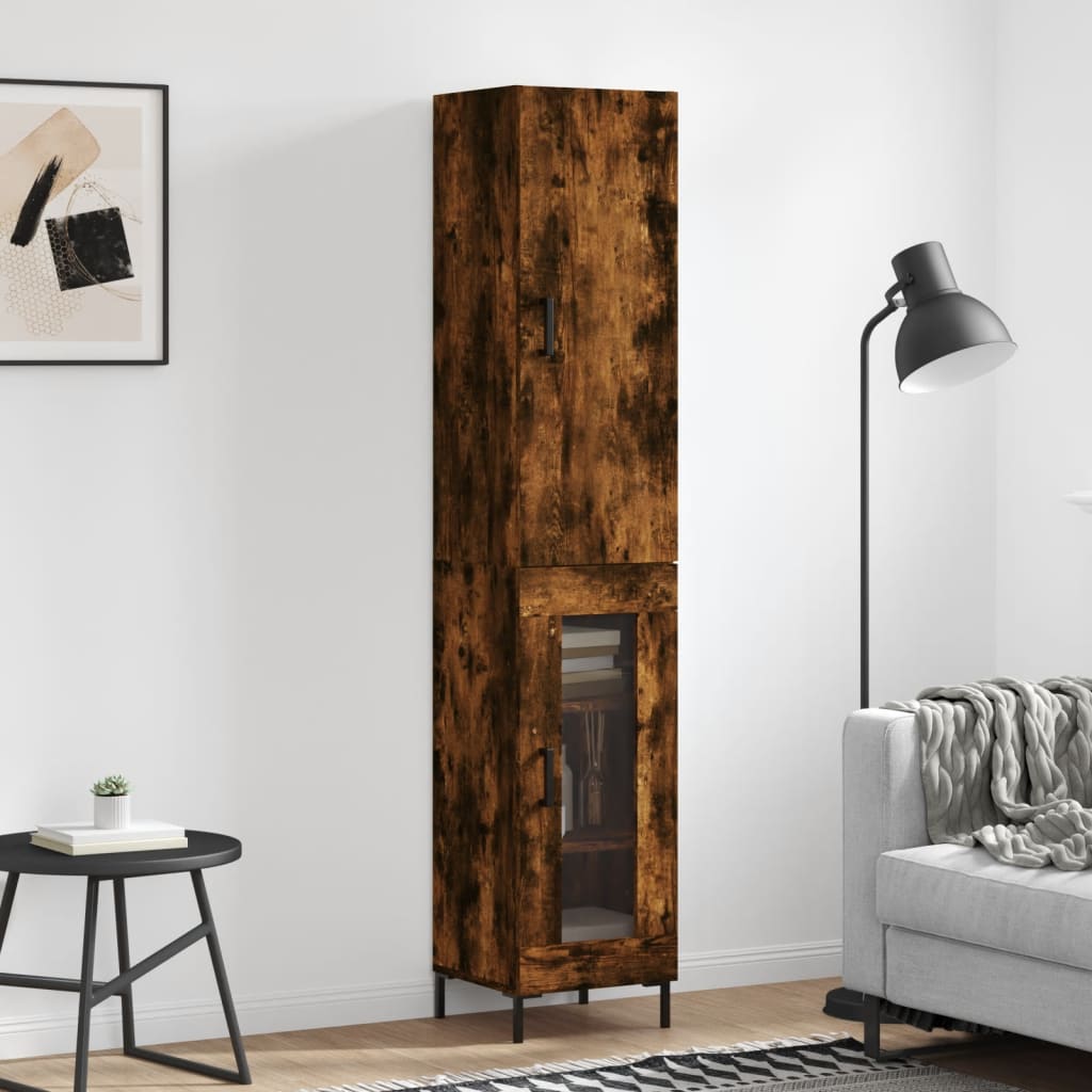 Berkfield Highboard Smoked Oak 34.5x34x180 cm Engineered Wood