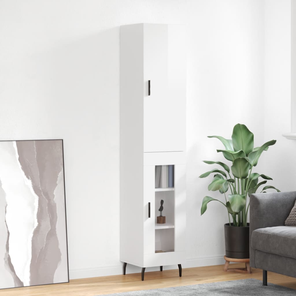 Berkfield Highboard High Gloss White 34.5x34x180 cm Engineered Wood
