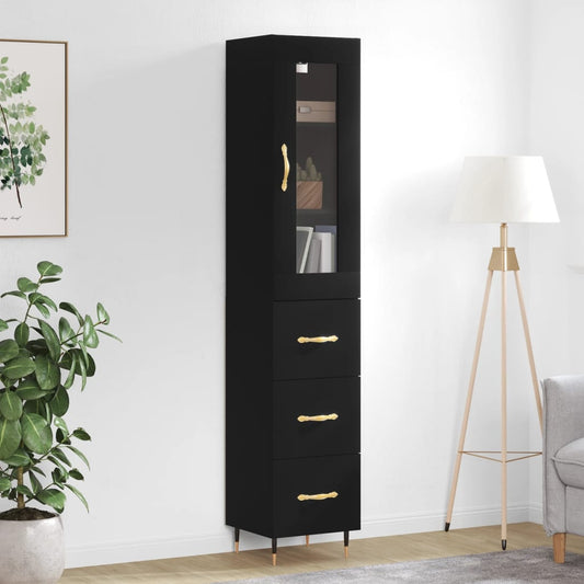 Berkfield Highboard Black 34.5x34x180 cm Engineered Wood