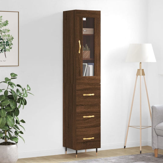 Berkfield Highboard Brown Oak 34.5x34x180 cm Engineered Wood