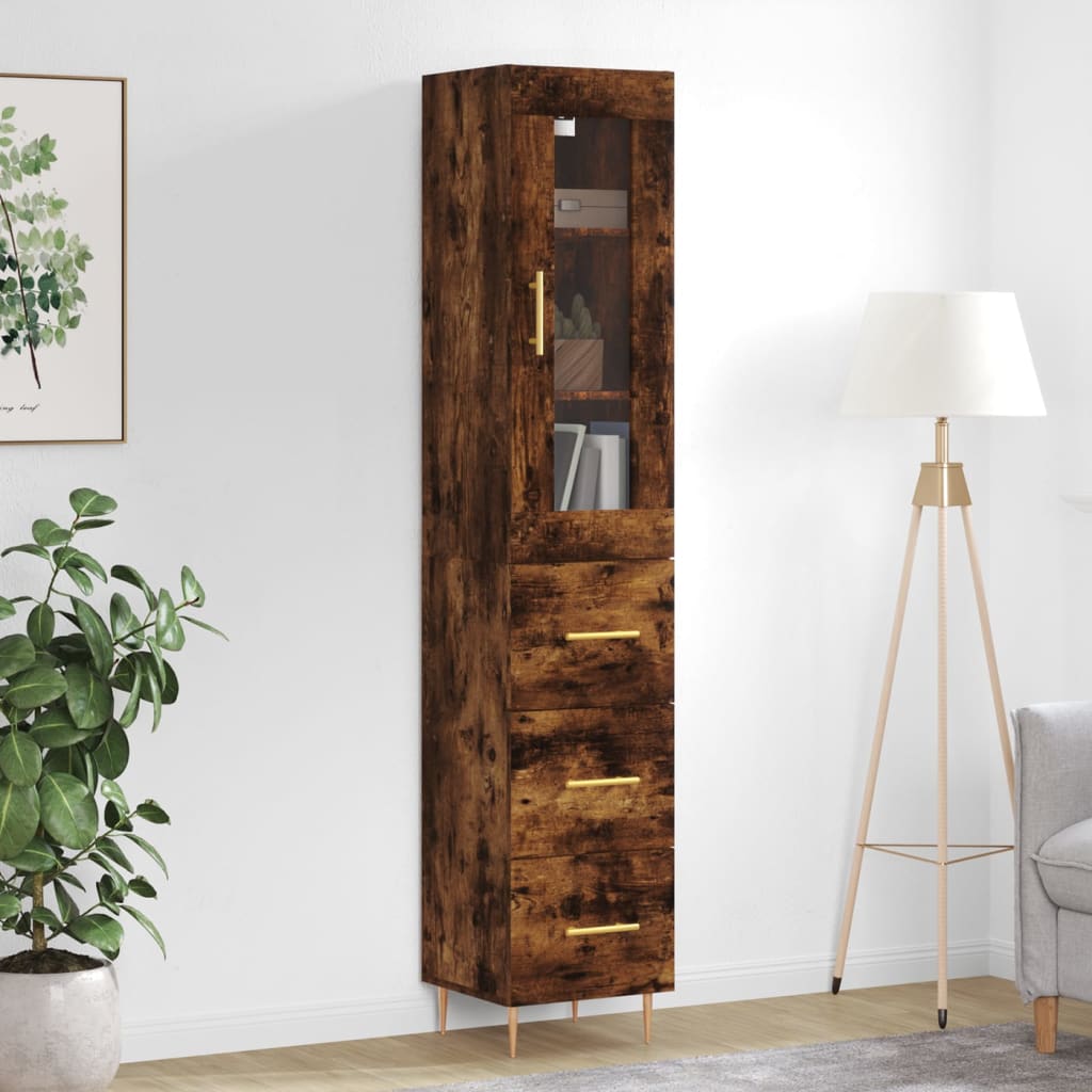 Berkfield Highboard Smoked Oak 34.5x34x180 cm Engineered Wood