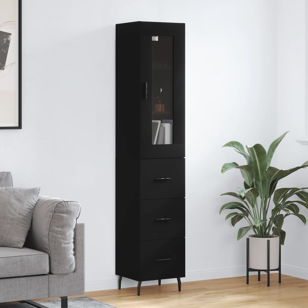 Berkfield Highboard Black 34.5x34x180 cm Engineered Wood