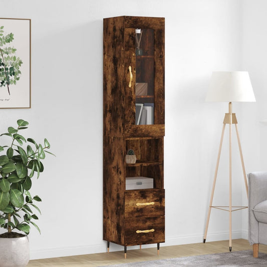 Berkfield Highboard Smoked Oak 34.5x34x180 cm Engineered Wood