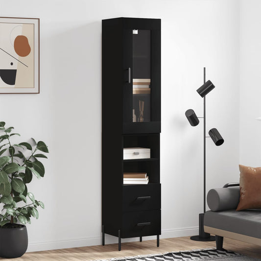 Berkfield Highboard Black 34.5x34x180 cm Engineered Wood