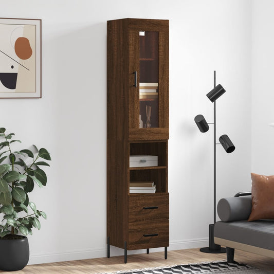 Berkfield Highboard Brown Oak 34.5x34x180 cm Engineered Wood