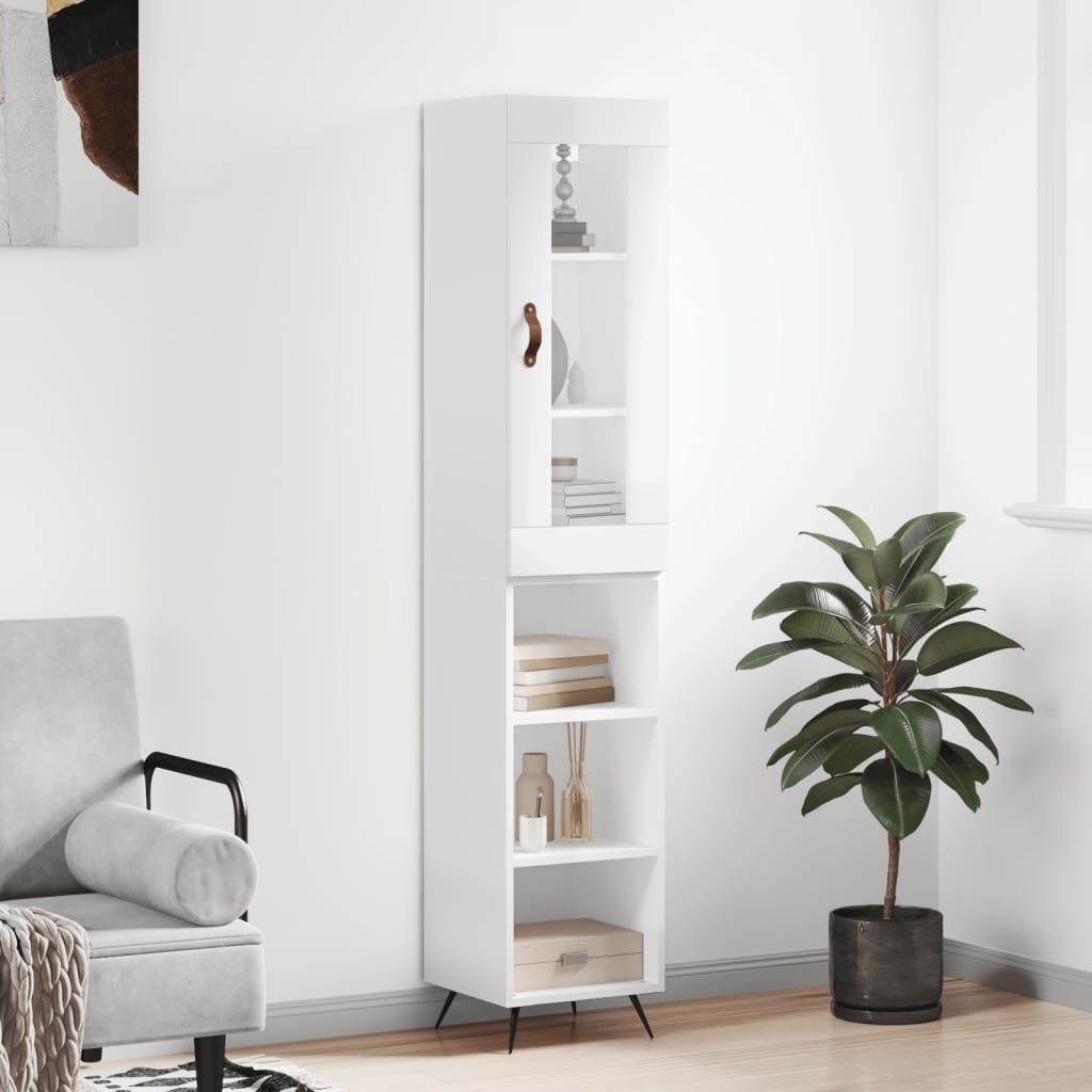 Berkfield Highboard High Gloss White 34.5x34x180 cm Engineered Wood