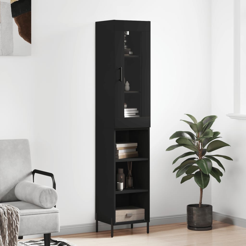 Berkfield Highboard Black 34.5x34x180 cm Engineered Wood