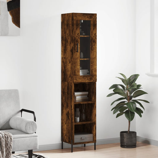 Berkfield Highboard Smoked Oak 34.5x34x180 cm Engineered Wood
