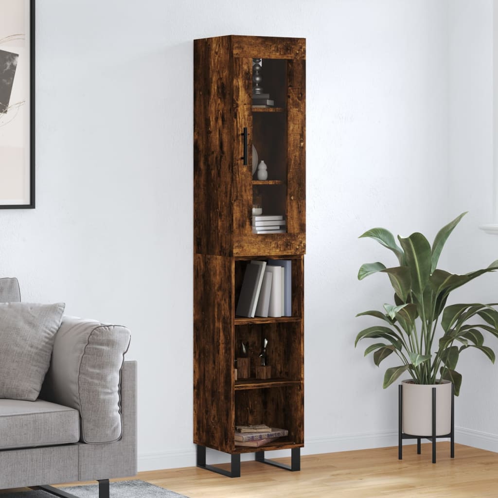 Berkfield Highboard Smoked Oak 34.5x34x180 cm Engineered Wood